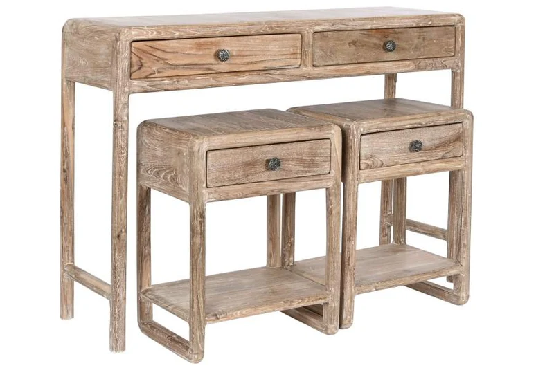 CONSOLA SET 3 MADERA RECICLADA TECA 121X35X88