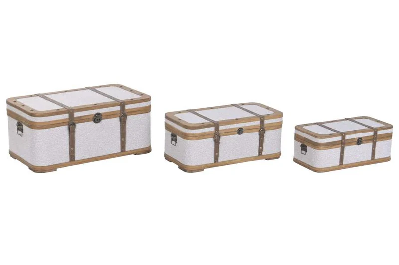 BAUL SET 3 MADERA POLIESTER 70X40X31 BORREGUITO