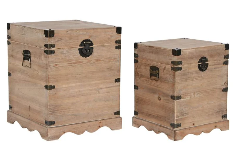 BAUL SET 2 ABETO METAL 48X48X61 RUSTICO NATURAL