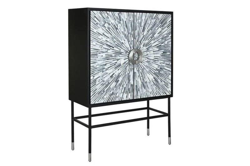 APARADOR HUESO RESINA 100X40X140 TARACEA NEGRO