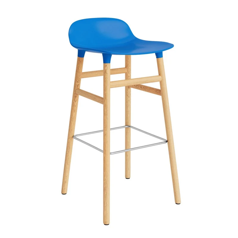 Taburete Form Azul Brillante Patas Madera 75cm