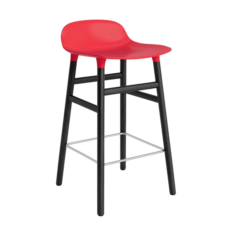 Taburete Form Rojo Brillante Patas Madera 65cm