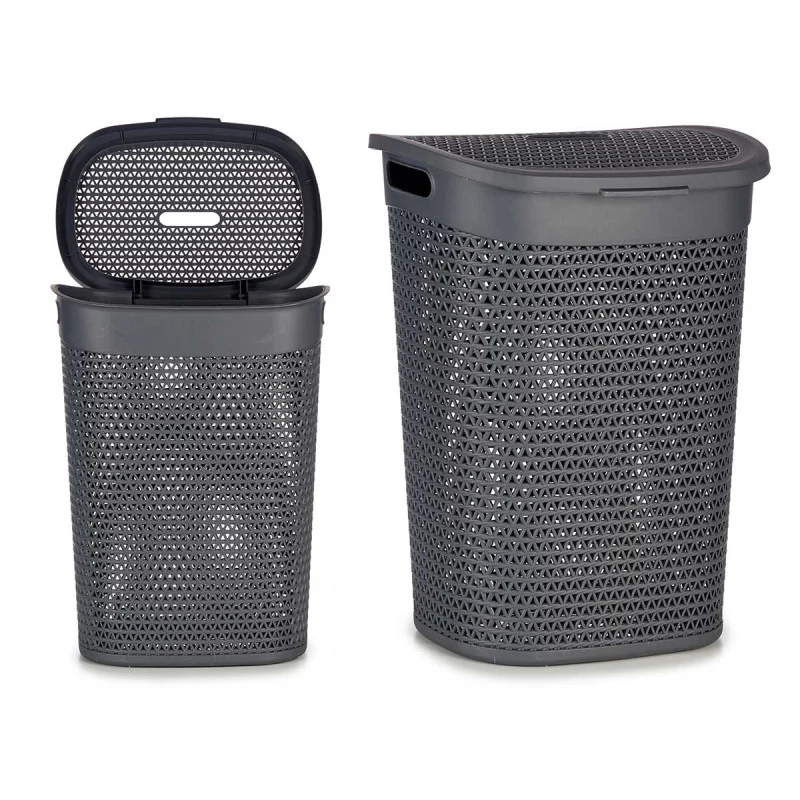 CESTO ROPA CON TAPA ANTRACITA 60L