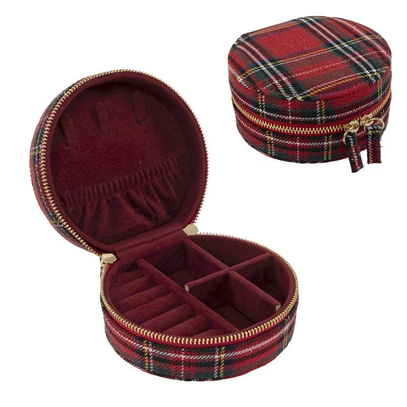 JOYERO VIAJE REDONDO TARTAN ROJO