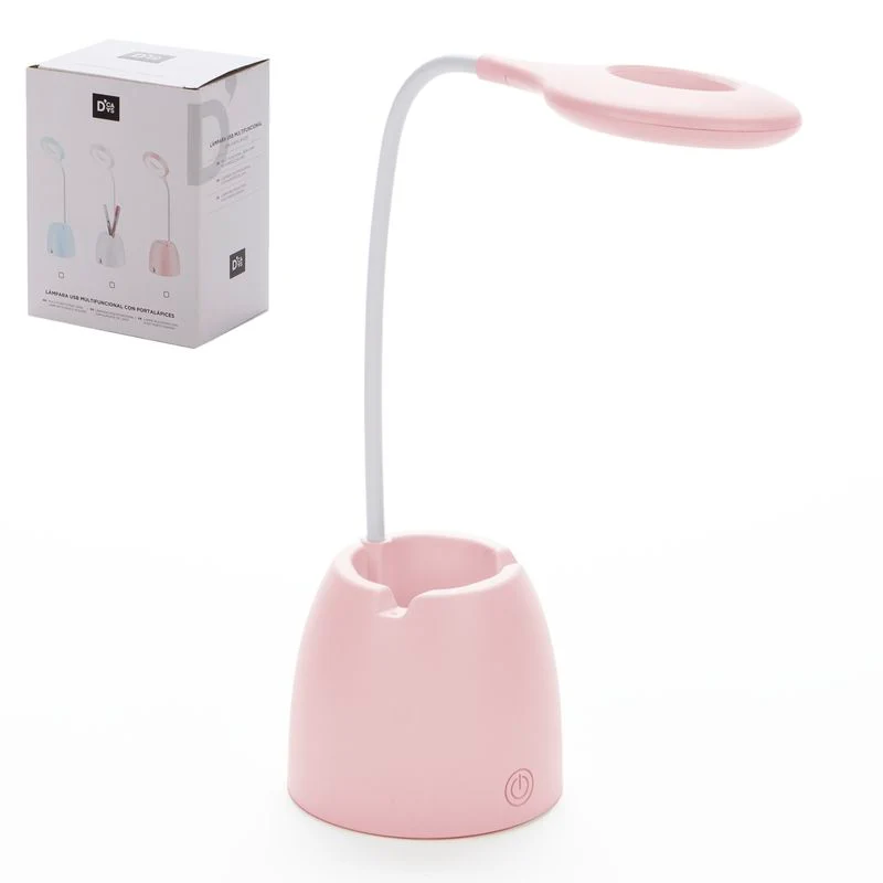 LAMPARA CON PORTALAPICES ROSA