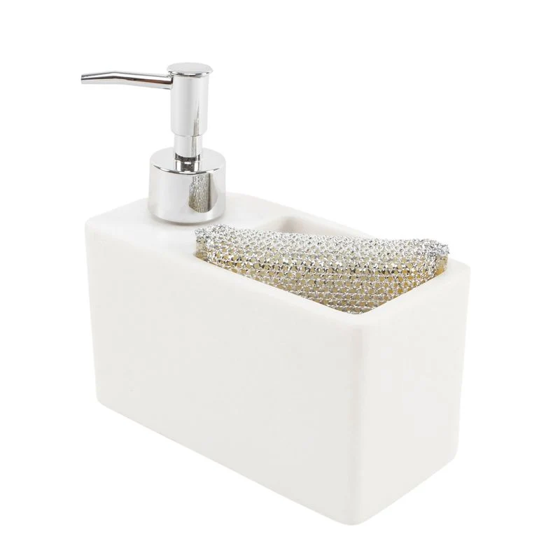 DISPENSADOR JABON CON ESTROPAJERO BLANCO