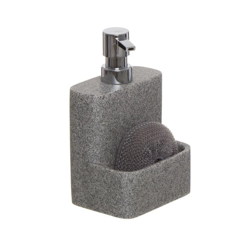 DISPENSADOR JABON CON ESTROPAJO GRIS